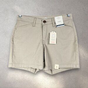 St. John’s Bay Mid Rise Chino Shorts Women’s 2 Khaki 5” Inseam Cotton Blend NWT
